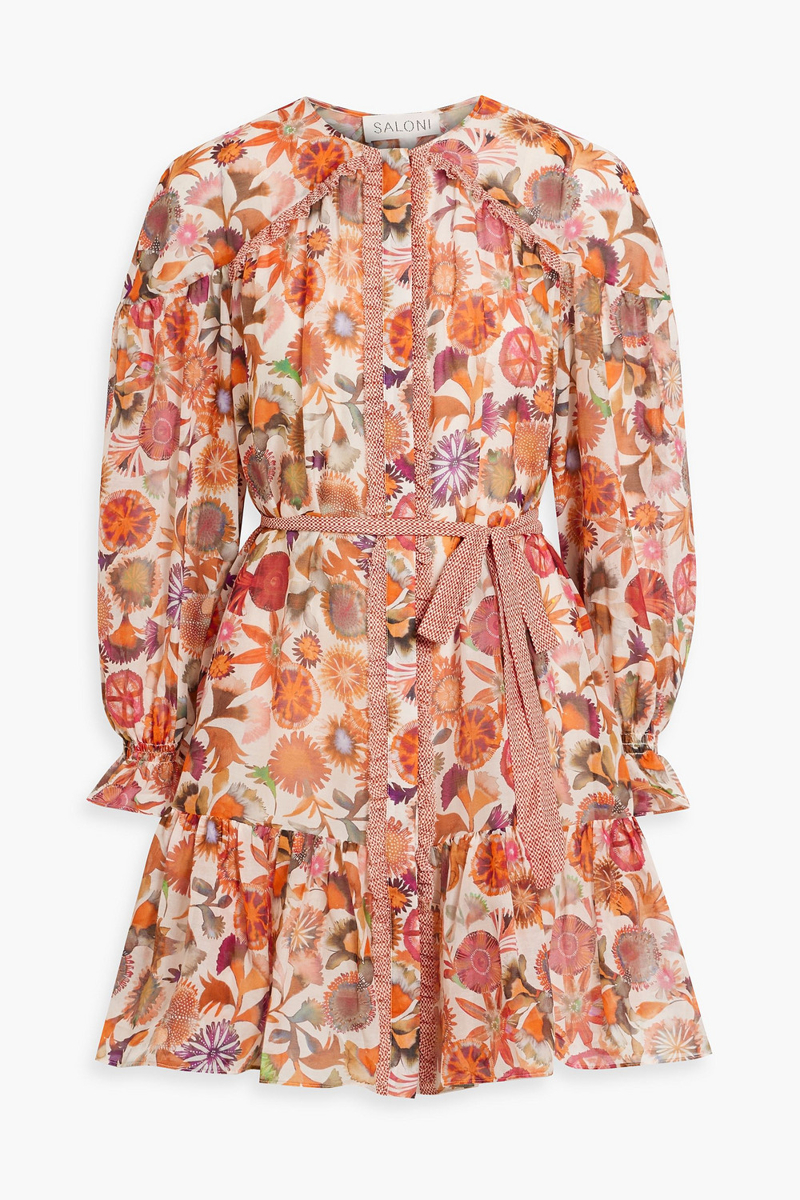 saloni - pixie floral-print cotton and silk-blend voile mini dress - orange - uk 4