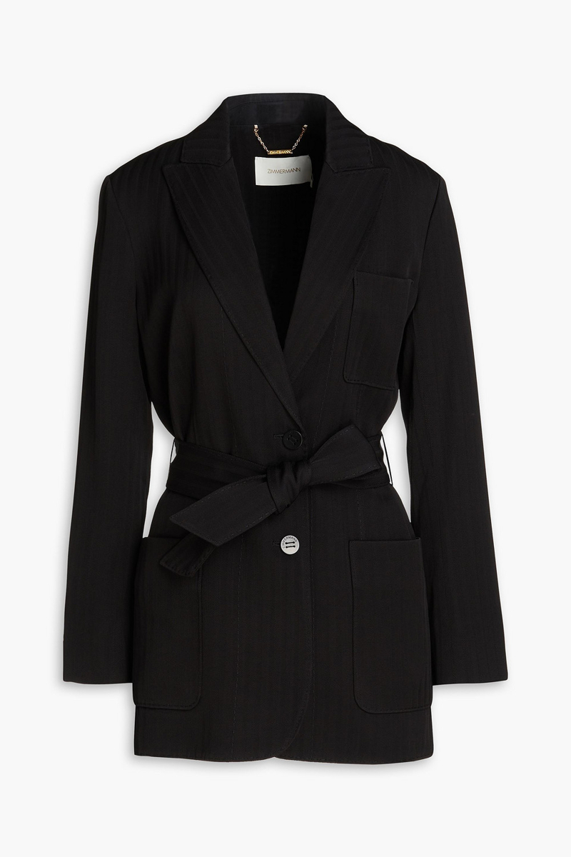 Zimmermann - Belted herringbone twill blazer - Black - 0