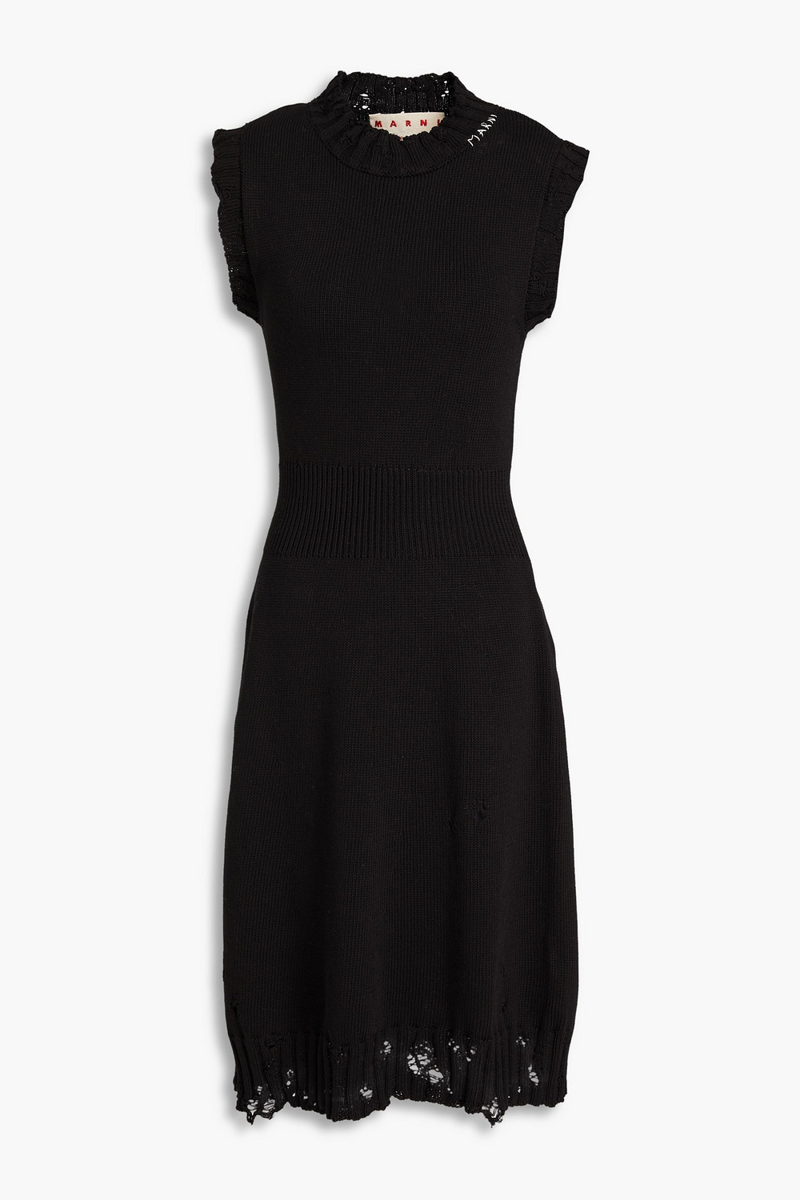 marni - distressed cotton dress - black - it 36