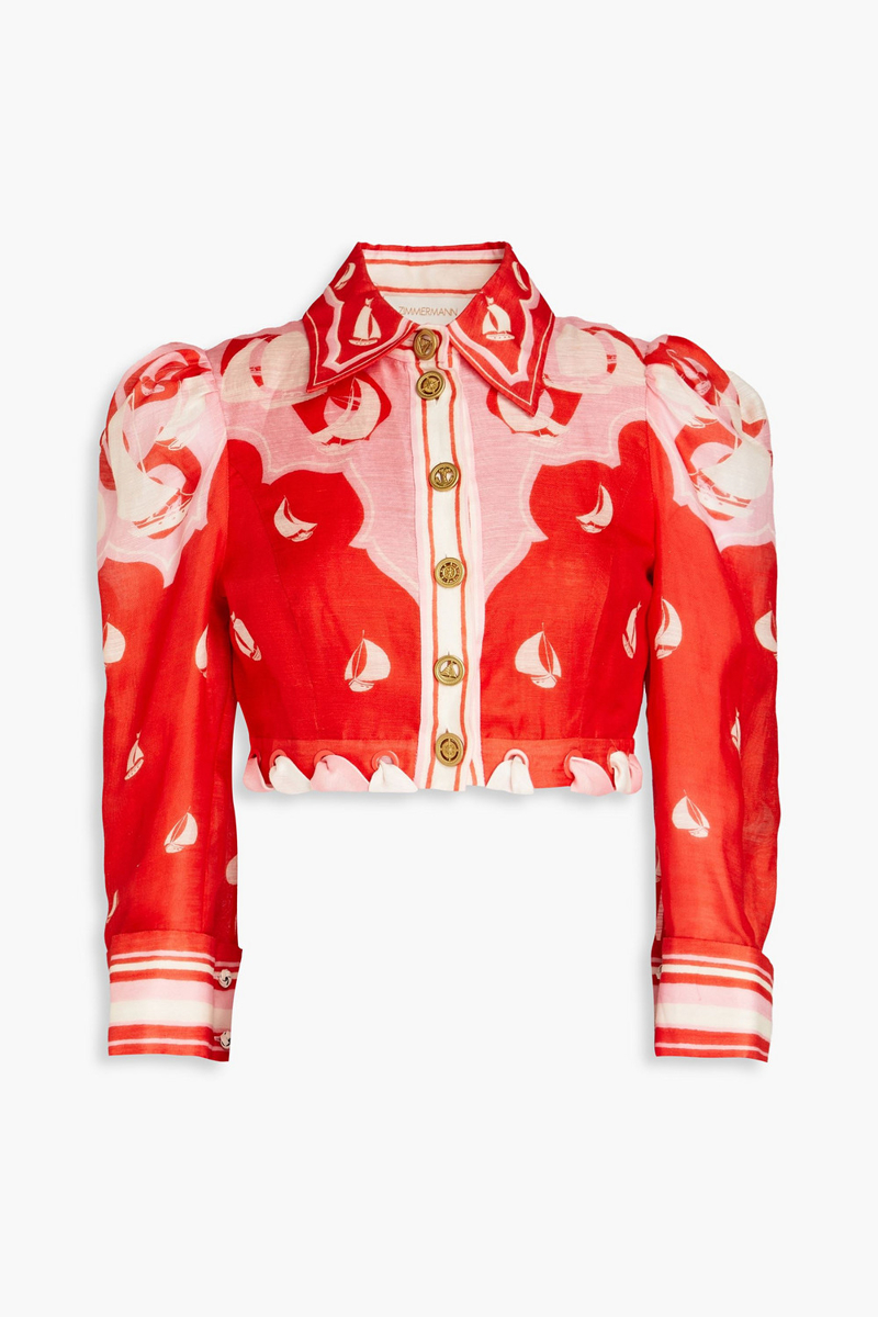 Zimmermann - Cropped printed linen and silk-blend shirt - Red - 00