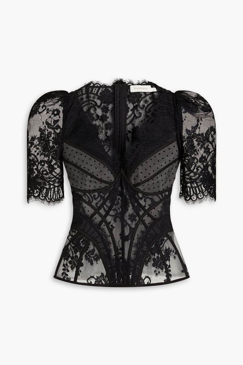 Zimmermann - Gathered cotton-blend lace top - Black - 0