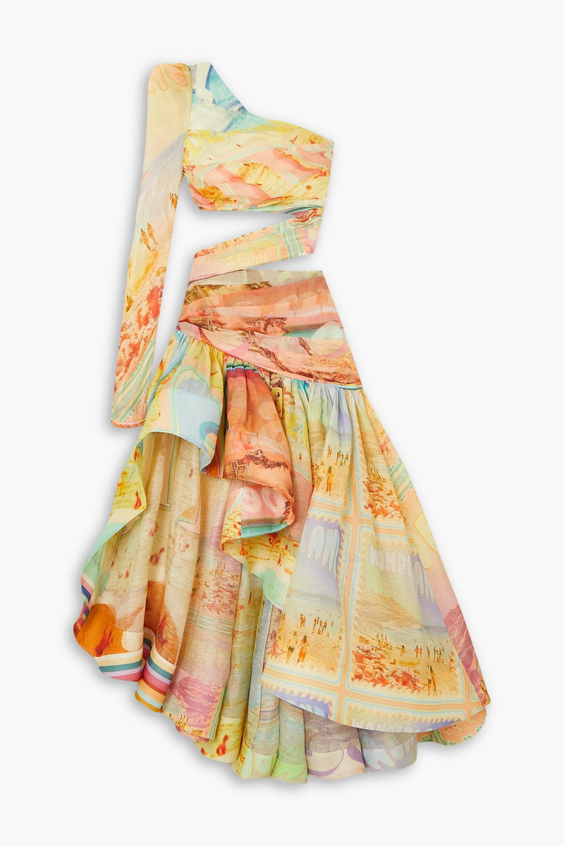 Zimmermann - One-sleeve asymmetric cutout linen and silk-blend organza maxi dress - Yellow - 2