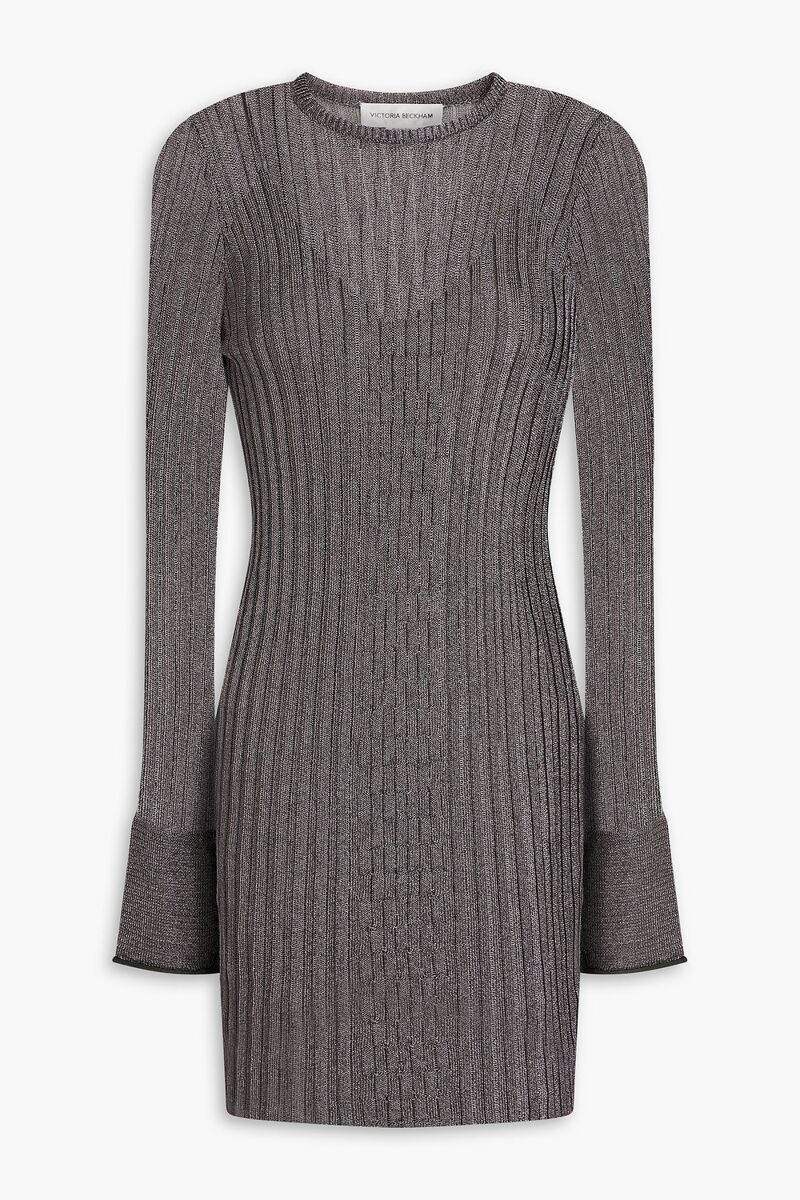 Victoria Beckham - Metallic ribbed crochet-knit mini dress - Metallic - S