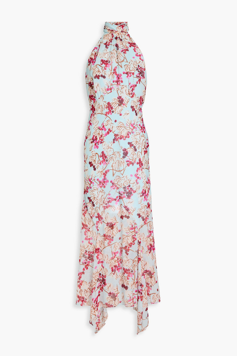 saloni - lila floral-print silk georgette midi dress - blue - uk 12