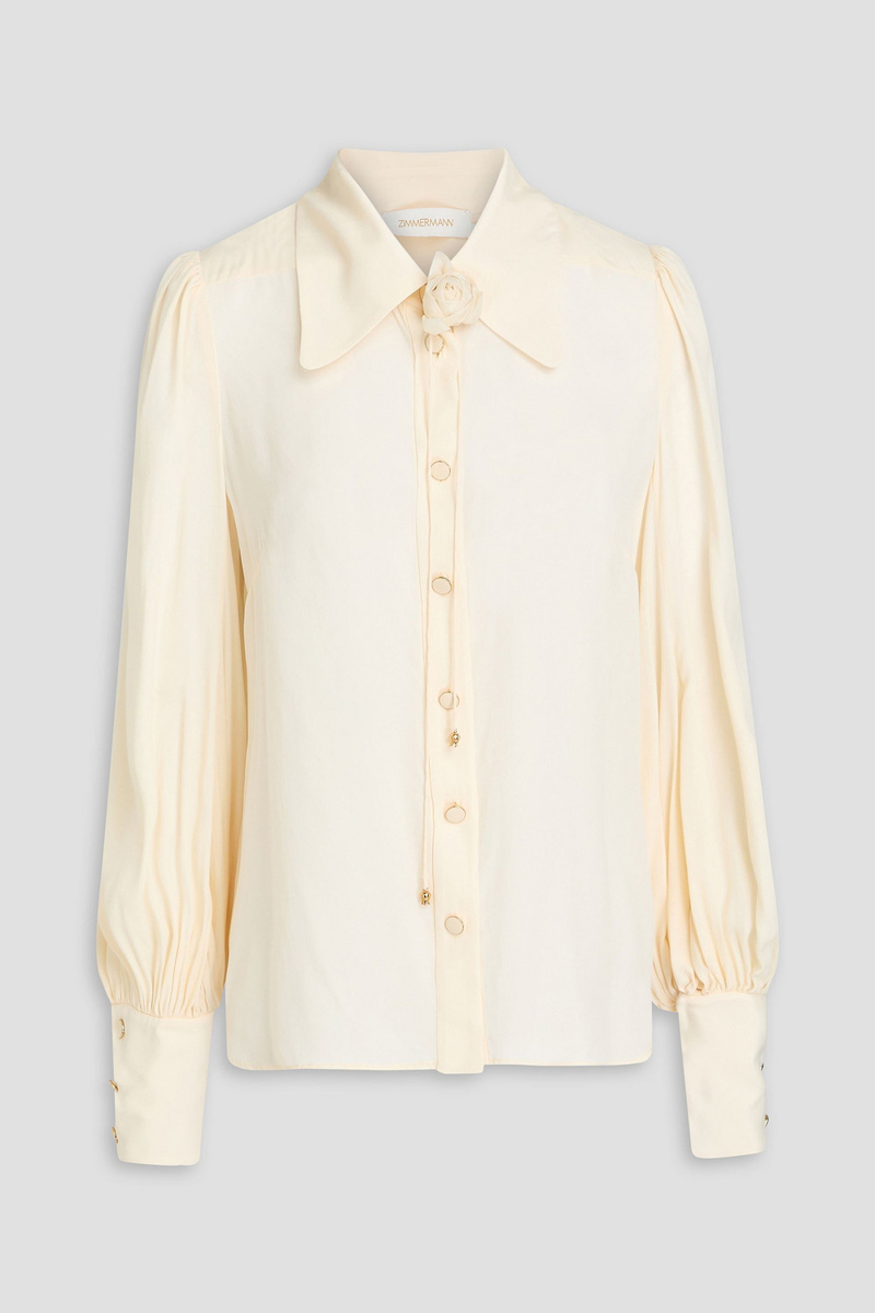 zimmermann - floral-appliquéd crepe de chine shirt - white - 1