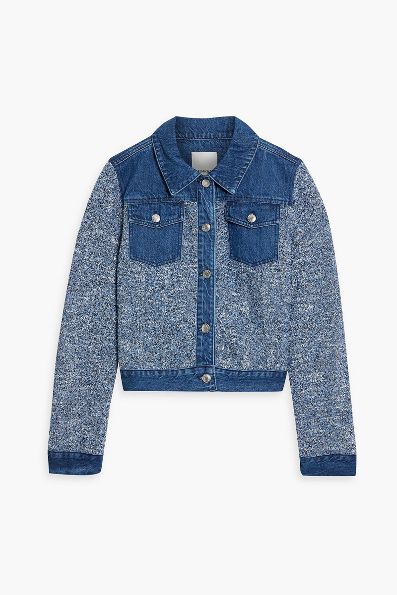 simkhai - baylin denim-paneled bouclé-knit cotton-blend jacket - blue - l