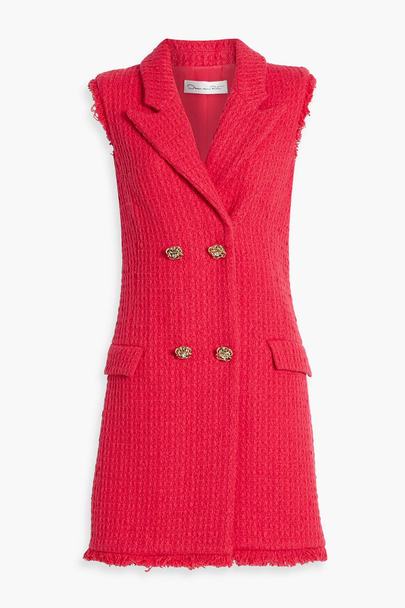 oscar de la renta - double-breasted wool-blend tweed mini dress - orange - us 8