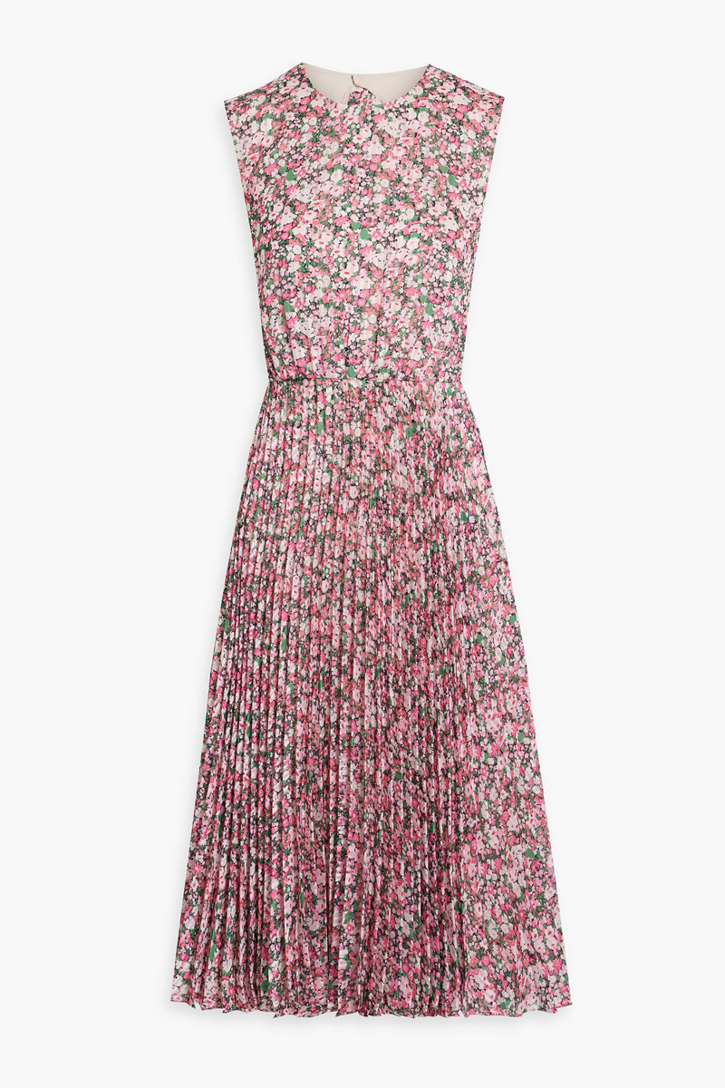 mikael aghal - cutout pleated floral-print chiffon midi dress - pink - us 10