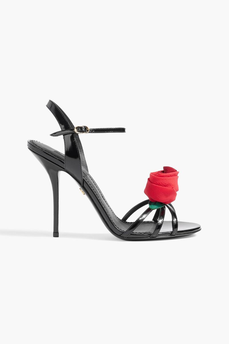 Dolce&Gabbana - Floral-appliquéd patent-leather sandals - Black - EU 40
