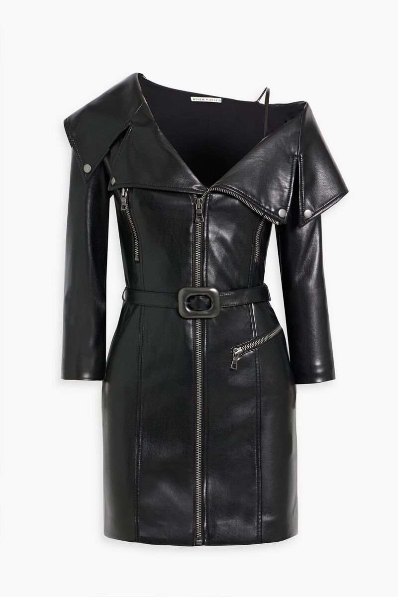 Alice Olivia - Miara belted faux leather mini dress - Black - US 0