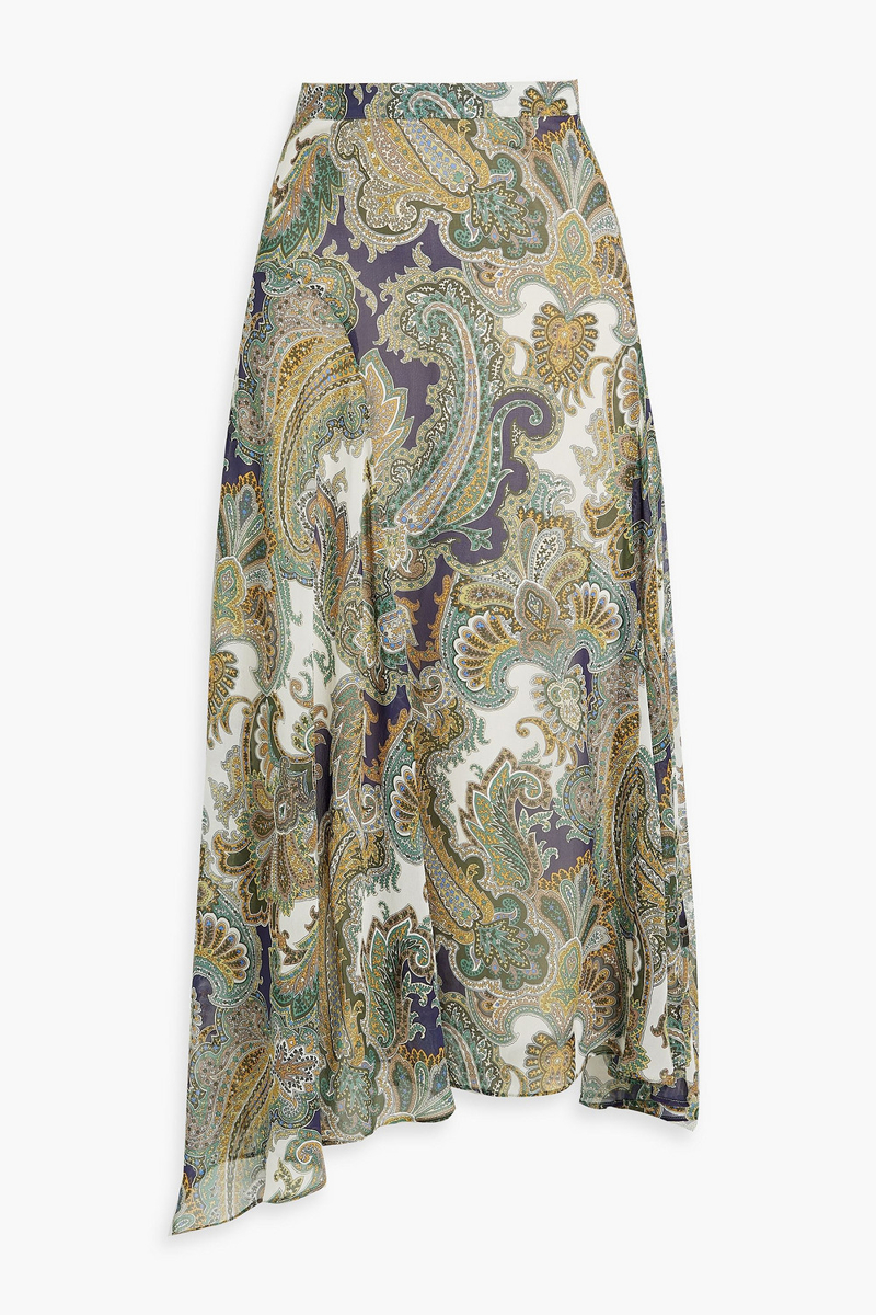 Veronica Beard - Karima paisley-print silk-chiffon midi skirt - Green - US 0