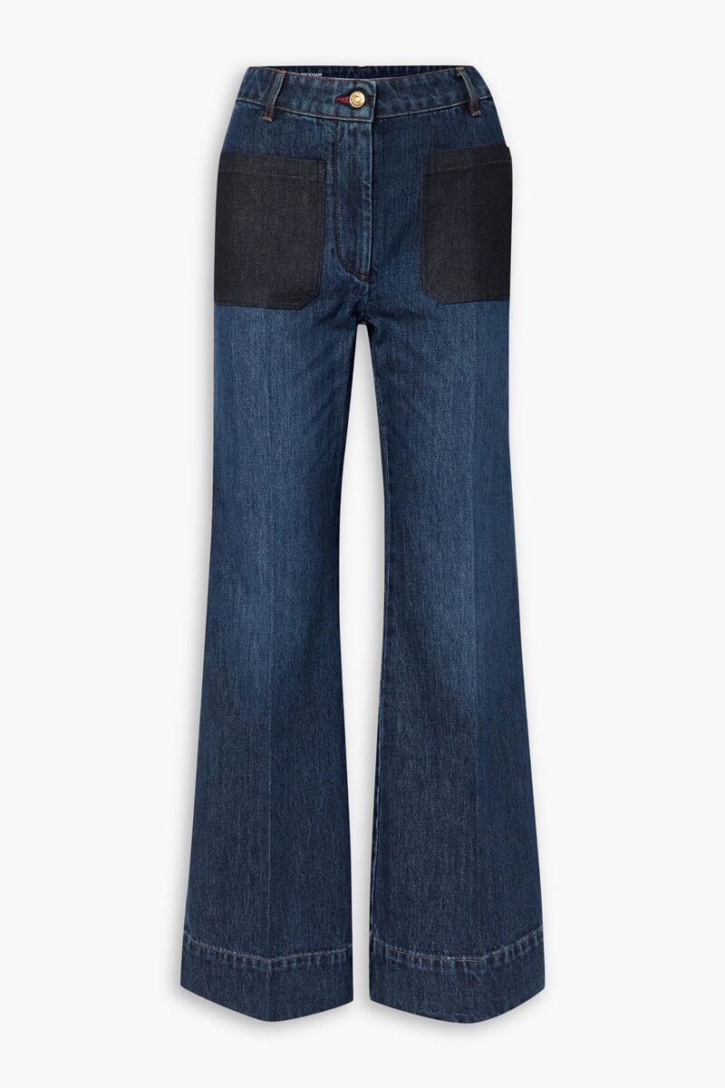 Victoria Beckham - Alina patchwork wide-leg jeans - Blue - 26R
