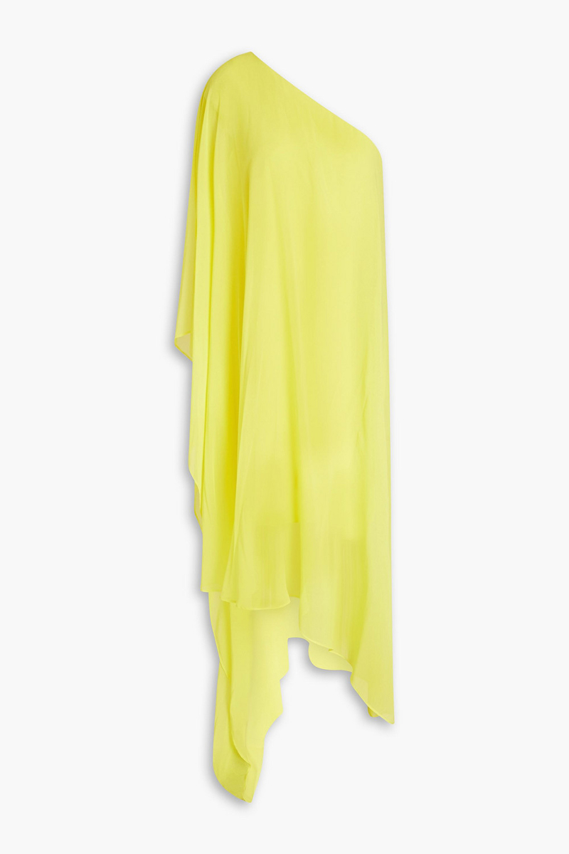 Halston - One-shoulder asymmetric draped georgette midi dress - Yellow - US 6
