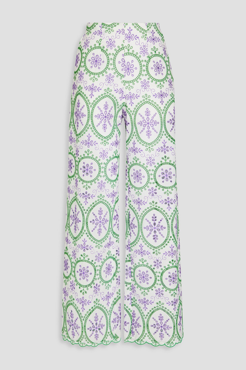 charo ruiz ibiza - brigid broderie anglaise cotton-blend wide-leg pants - purple - l