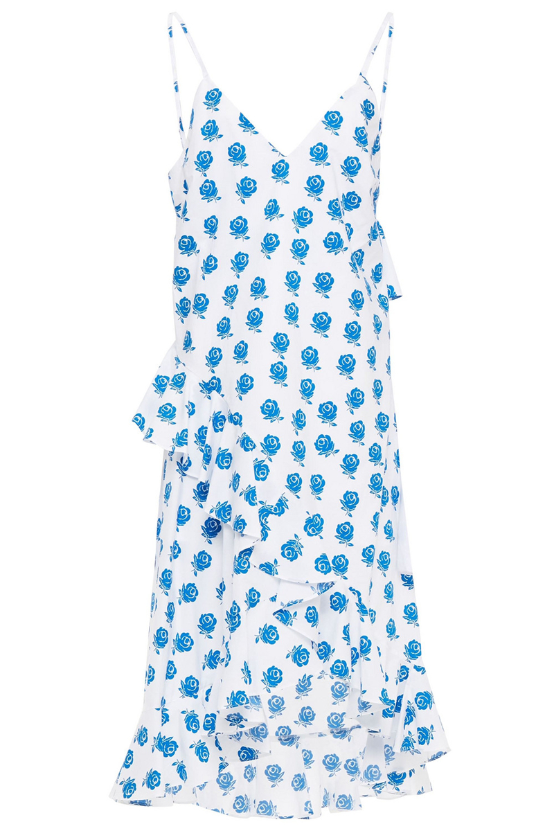 KENZO - Ruffled floral-print cotton-poplin dress - Blue - FR 34