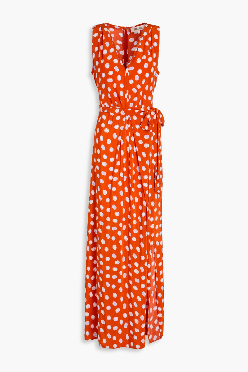 diane von furstenberg - pooja wrap-effect printed crepe maxi dress - orange - us 6