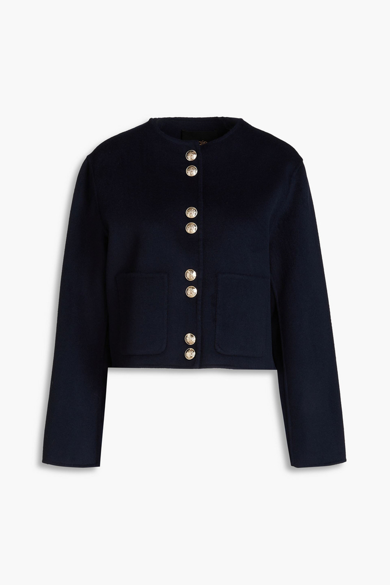 maje - wool-blend felt jacket - blue - fr 40