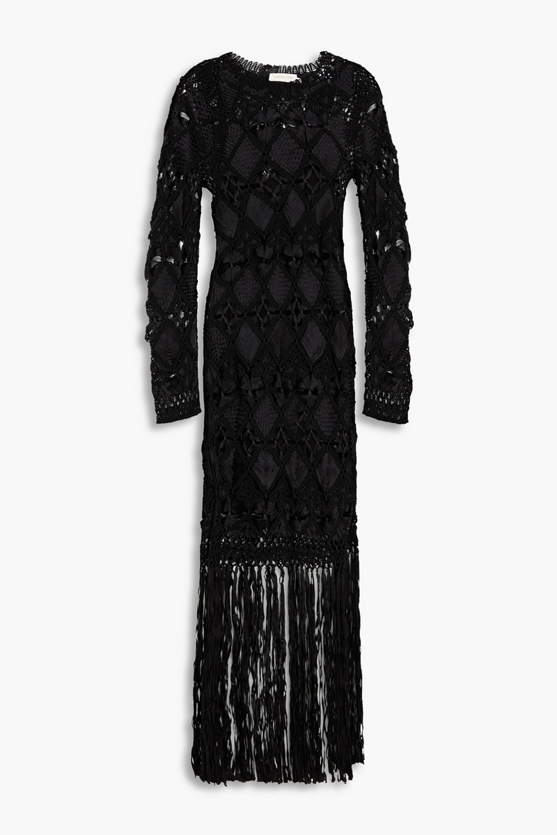 Zimmermann - Fringed macramé midi dress - Black - 0