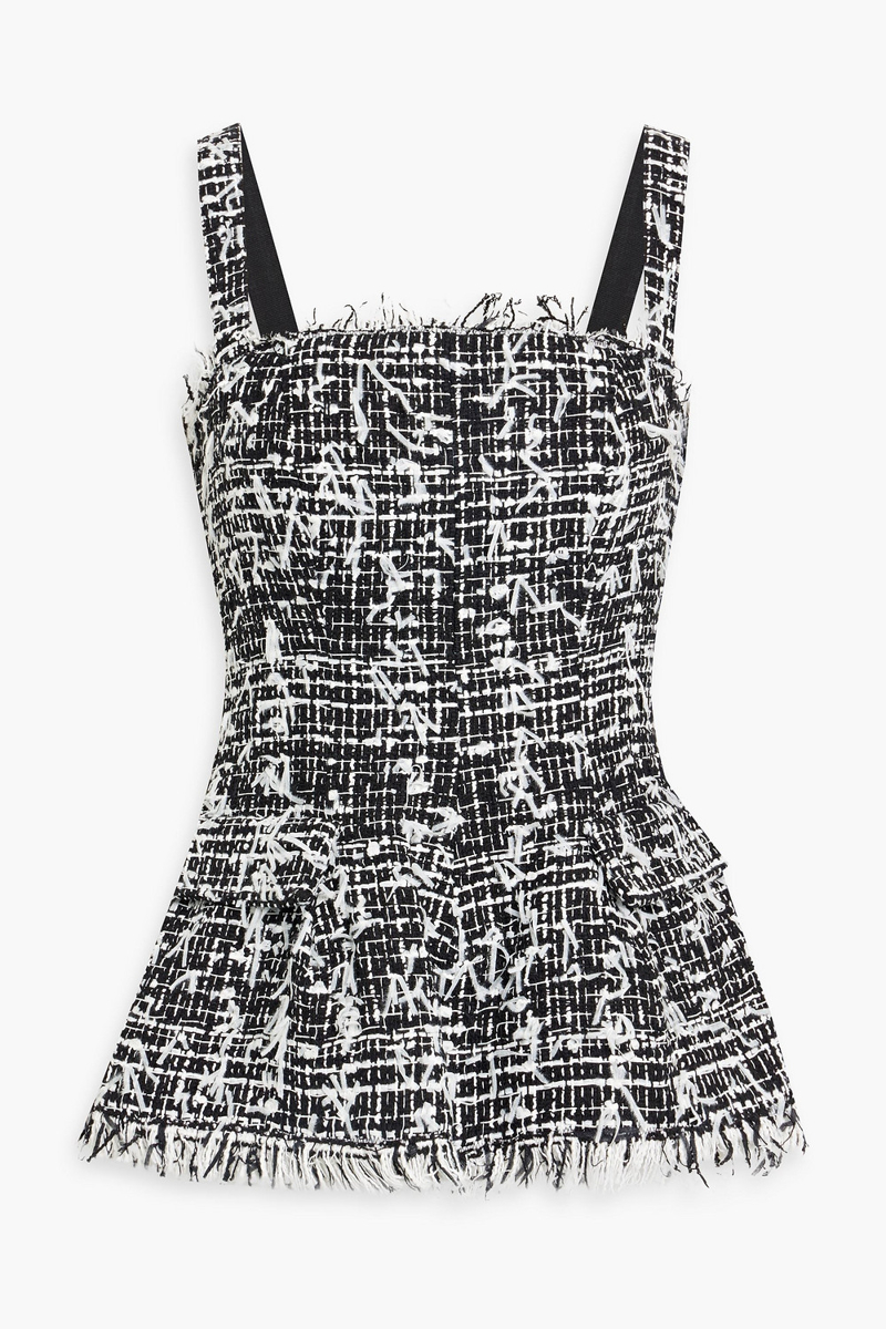oscar de la renta - frayed cotton-blend tweed peplum top - black - us 0