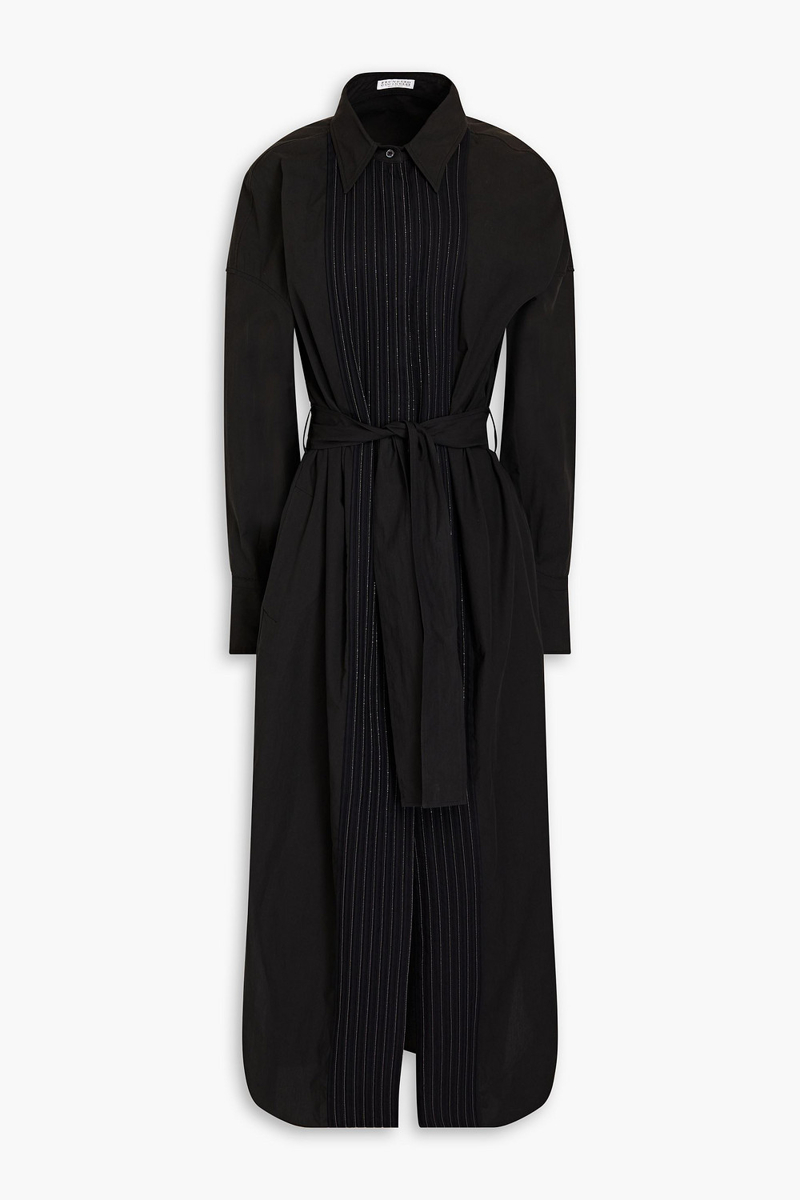 Brunello Cucinelli - Bead-embellished cotton-poplin midi shirt dress - Black - L