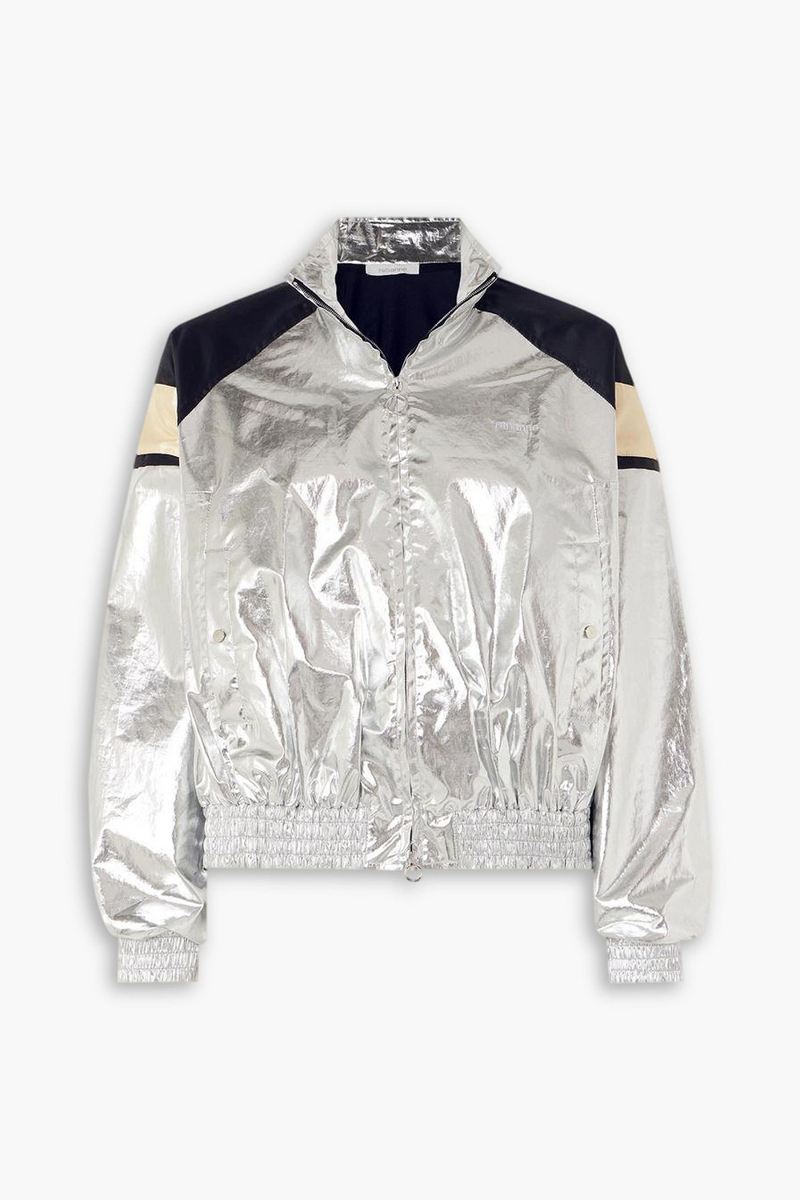 rabanne - metallic satin-trimmed coated-cotton-blend jacket - metallic - fr 38