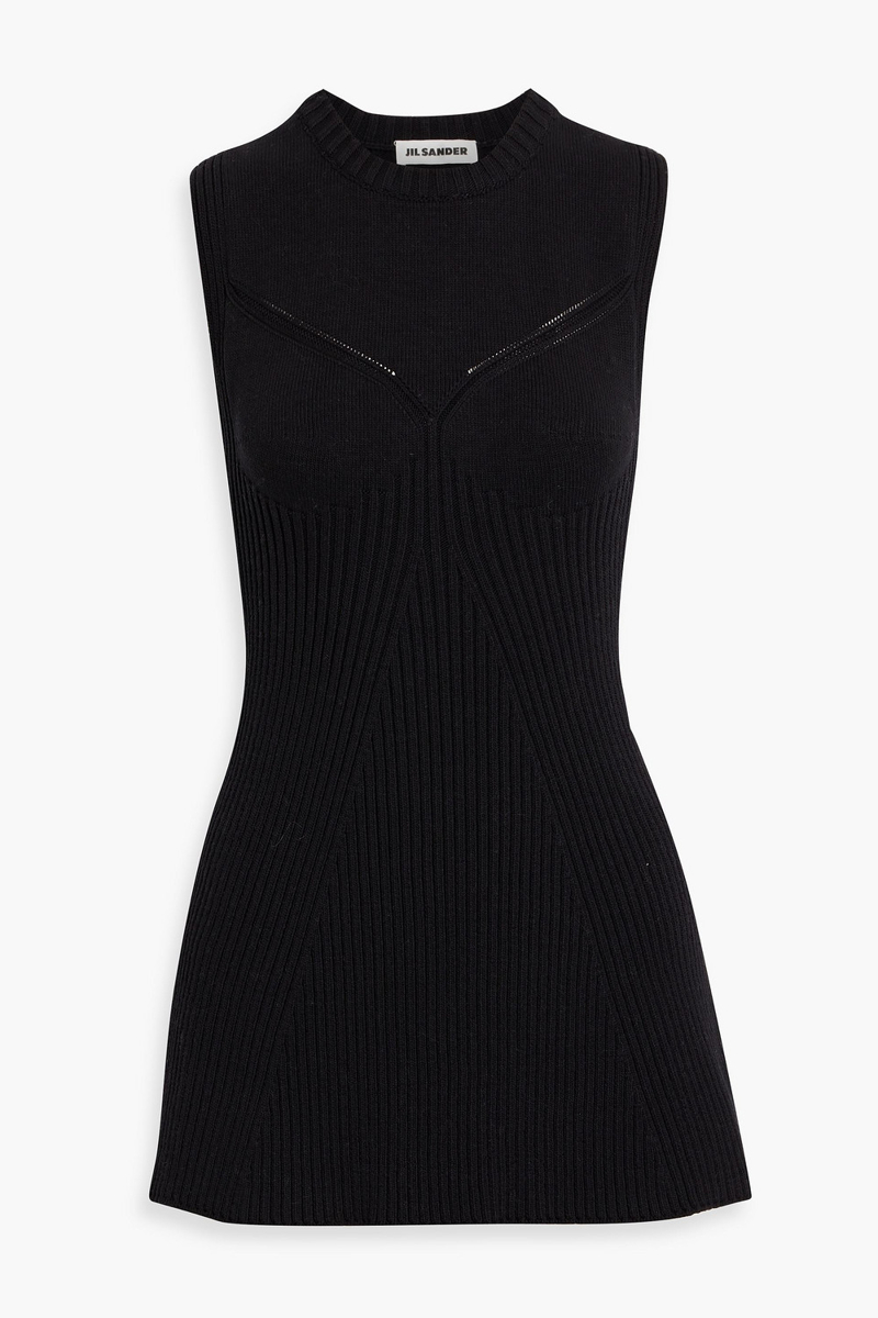 jil sander - ribbed-knit cotton-blend top - black - fr 38