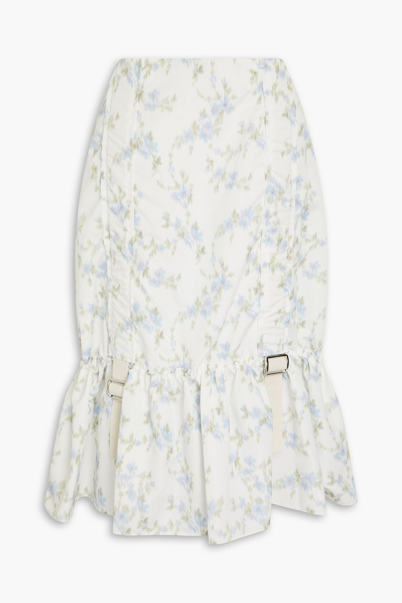 Simone Rocha - Buckle-detailed ruffled floral-print taffeta midi skirt - Blue - UK 4