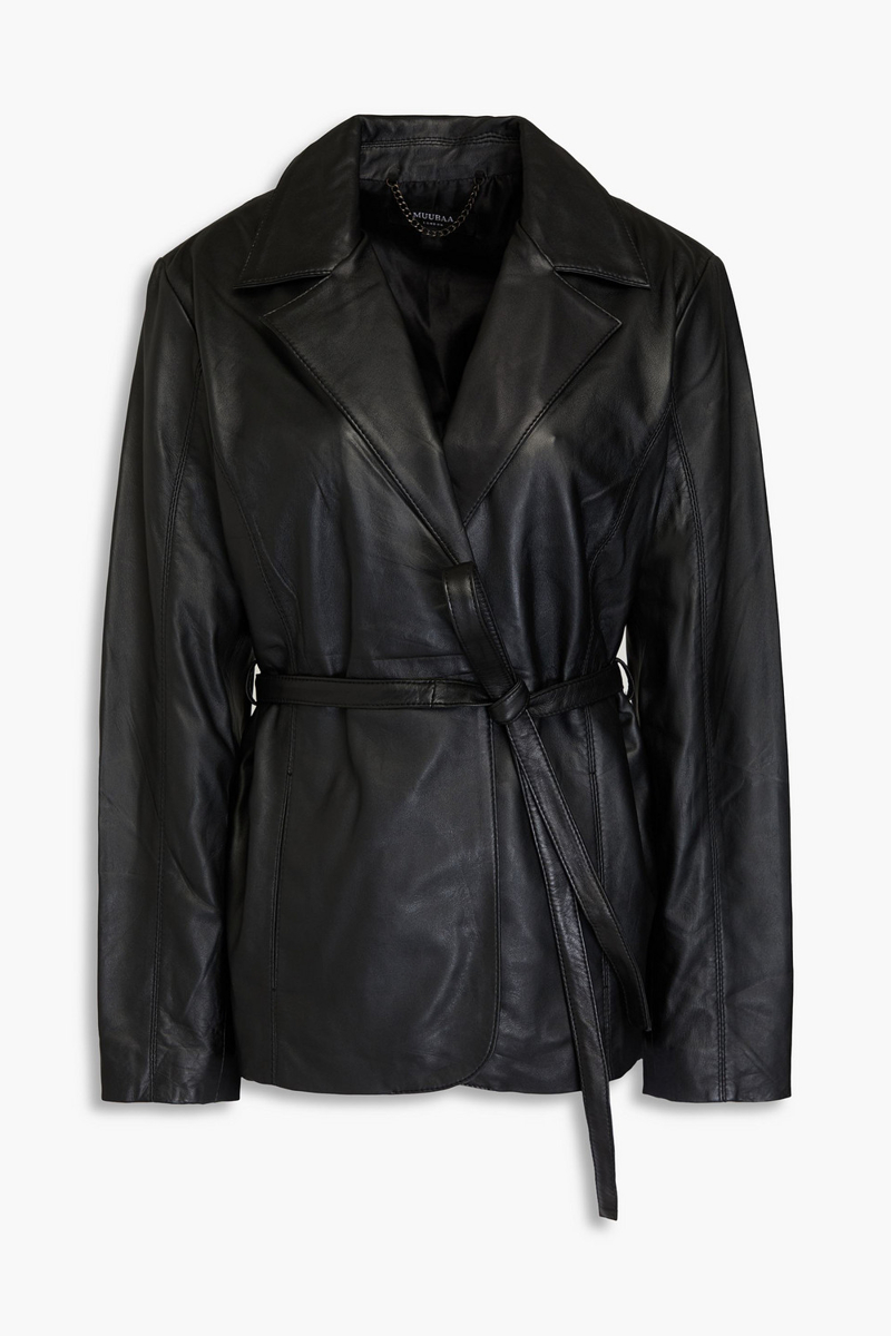 muubaa - belted leather blazer - black - uk 14