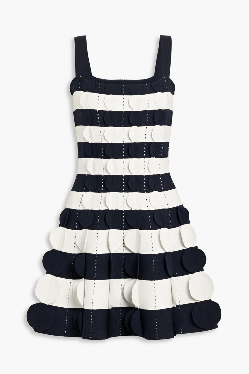 oscar de la renta - scalloped striped stretch-knit mini dress - blue - xs