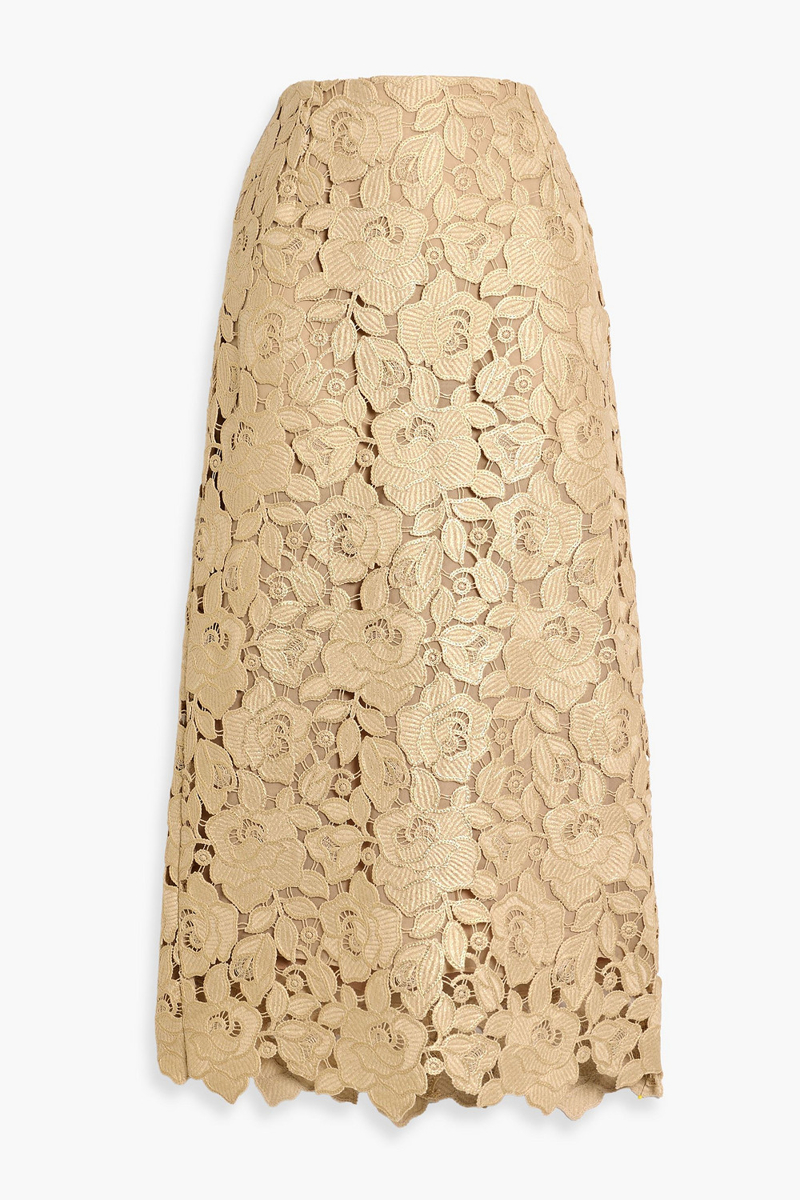 oscar de la renta - metallic guipure lace midi skirt - metallic - us 4