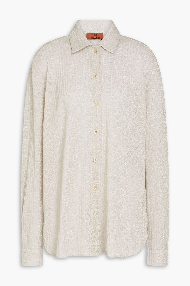 missoni - metallic crochet-knit cotton-blend shirt - white - it 40