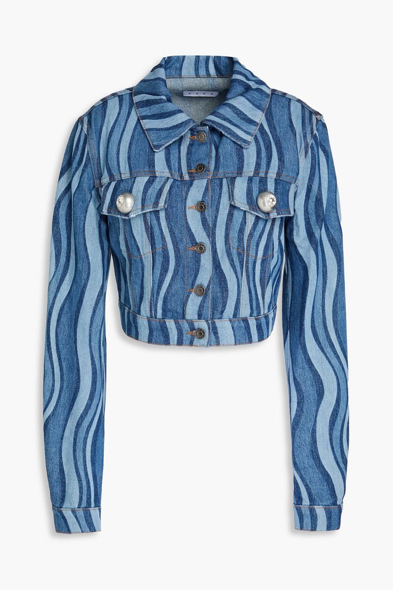AREA - Cropped printed denim jacket - Blue - US 0