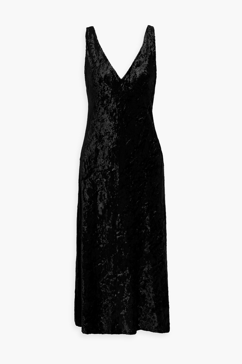 vince. - crushed-velvet midi slip dress - black - xxs