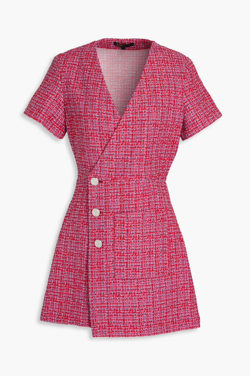 Maje - Cutout tweed mini wrap dress - Red - FR 40