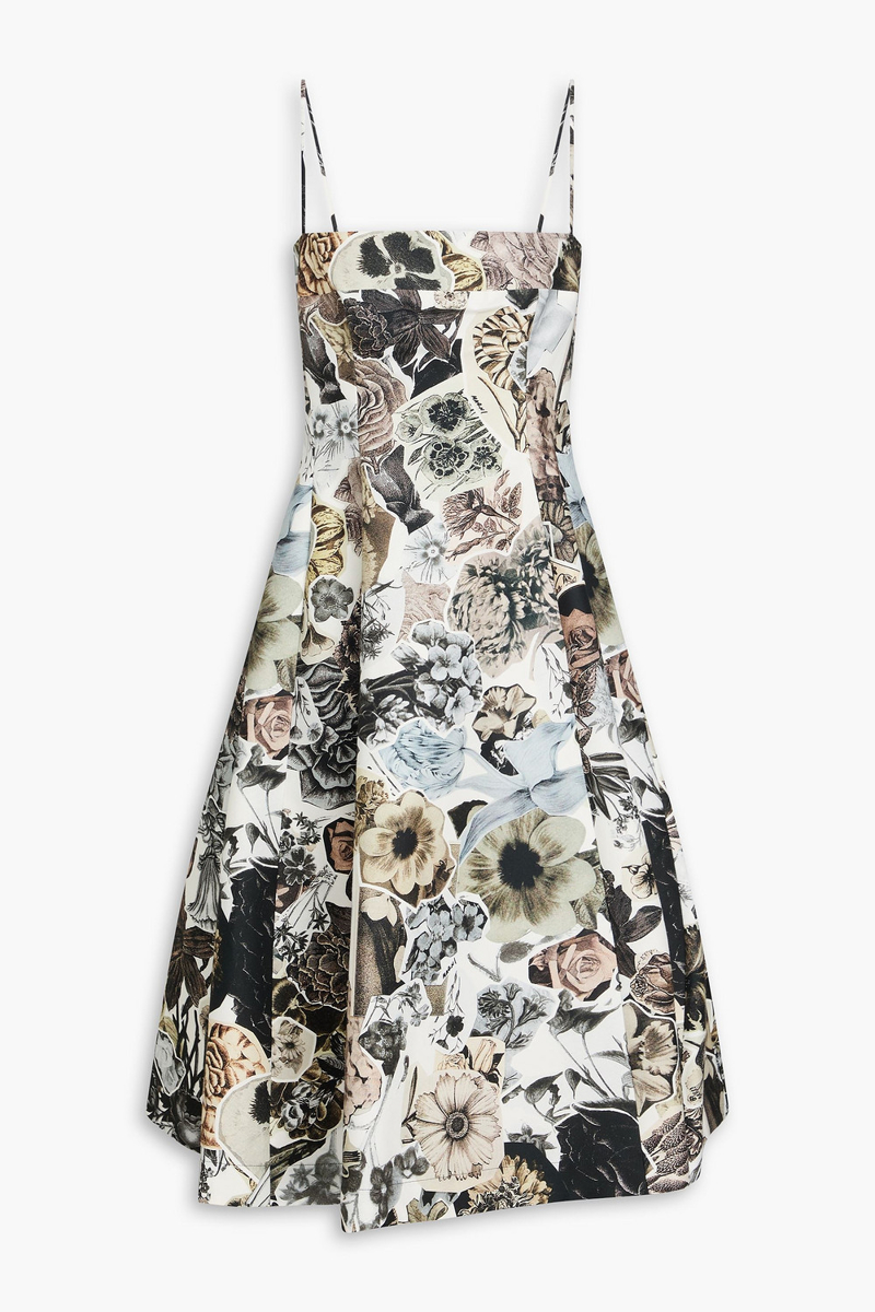marni - flared floral-print cotton midi dress - neutral - it 42
