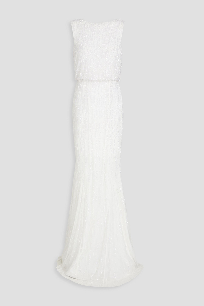 rachel gilbert - ava embellished tulle gown - white - 0