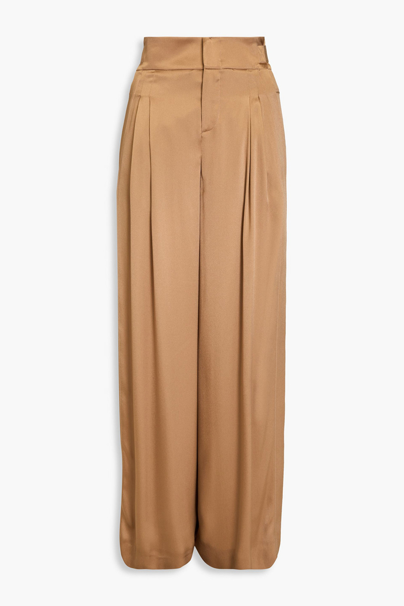 alberta ferretti - pleated satin-crepe wide-leg pants - brown - it 40