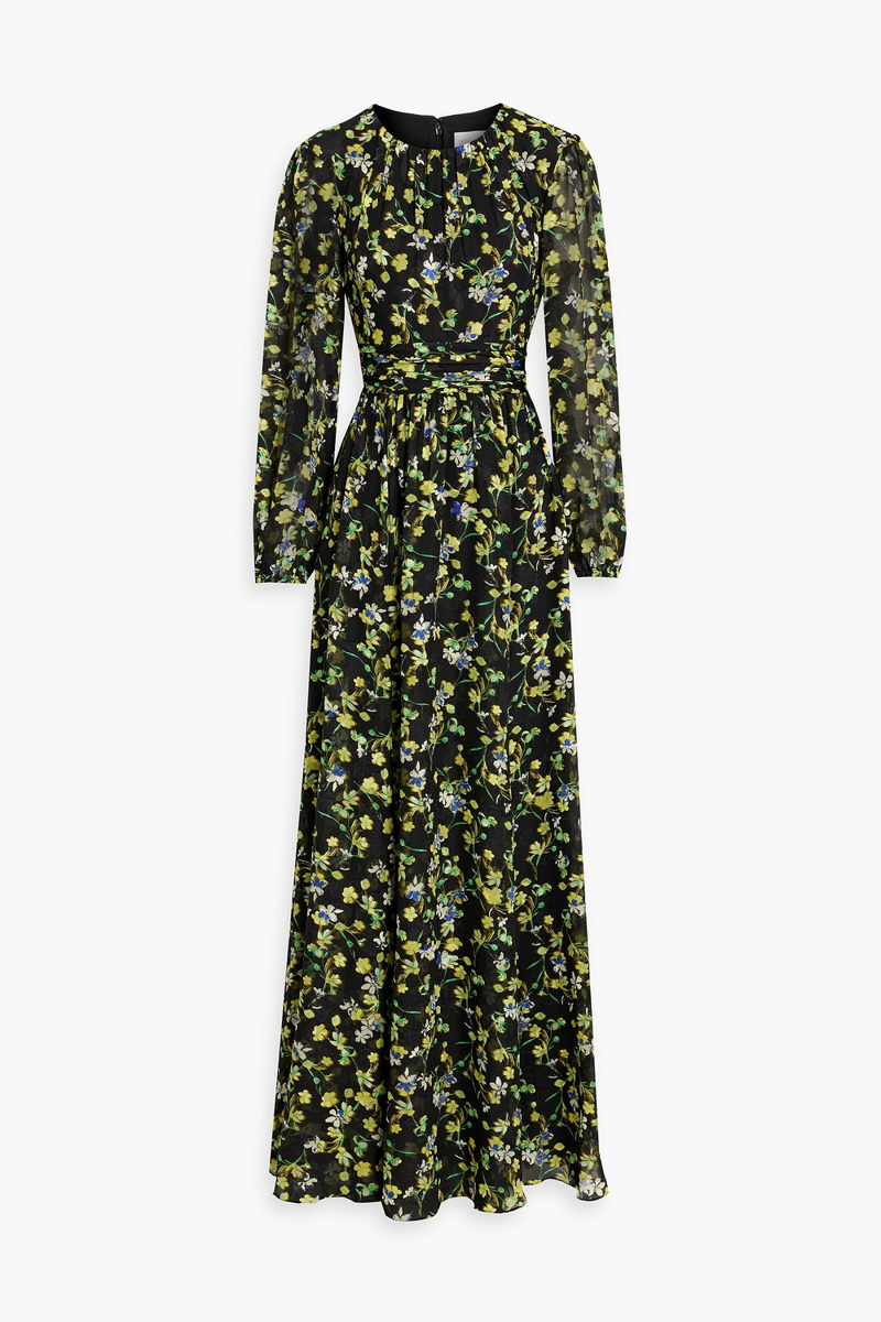mikael aghal - floral-print chiffon maxi dress - black - us 6