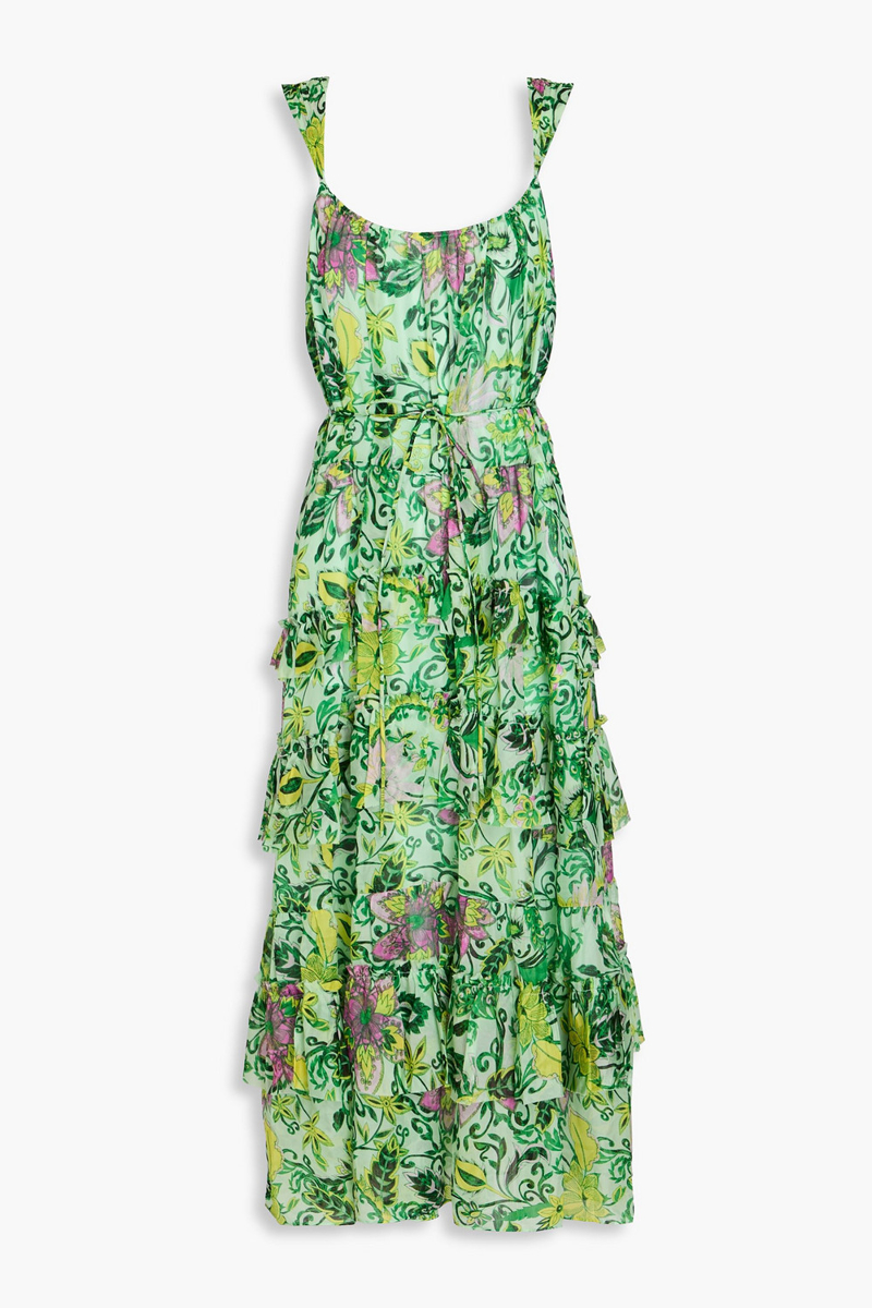 diane von furstenberg - modena tiered floral-print chiffon midi dress - green - m