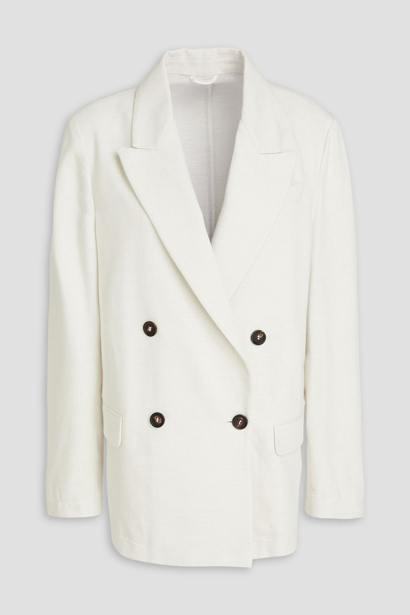 brunello cucinelli - double-breasted metallic cotton-blend twill blazer - white - it 44