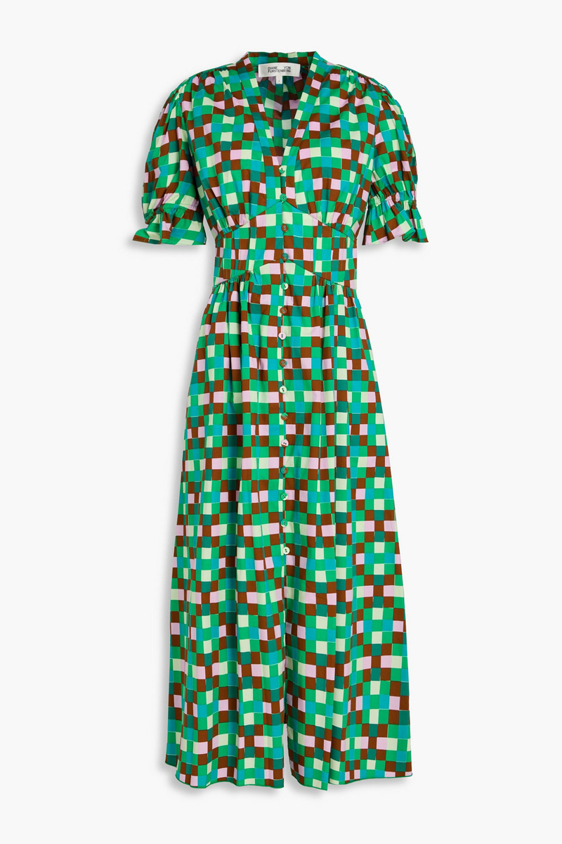diane von furstenberg - erica pintucked cotton-blend poplin midi dress - green - us 00