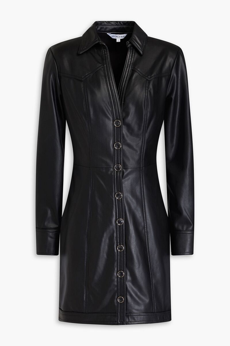 Veronica Beard - Garrett button-embellished faux leather mini dress - Black - US 8