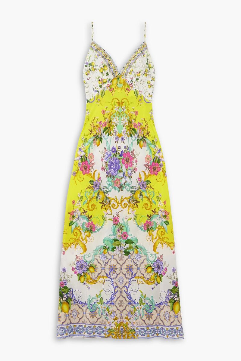 Camilla - Embellished floral-print silk crepe de chine maxi dress - Yellow - XXL