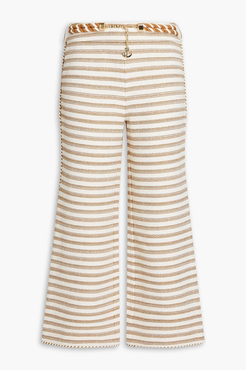 zimmermann - cropped striped cotton-blend canvas straight-leg pants - brown - 00