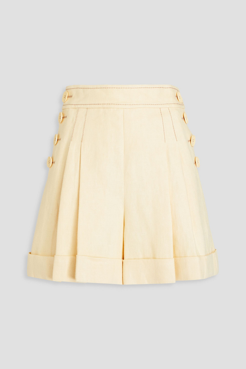 zimmermann - button-embellished pleated linen shorts - white - 00