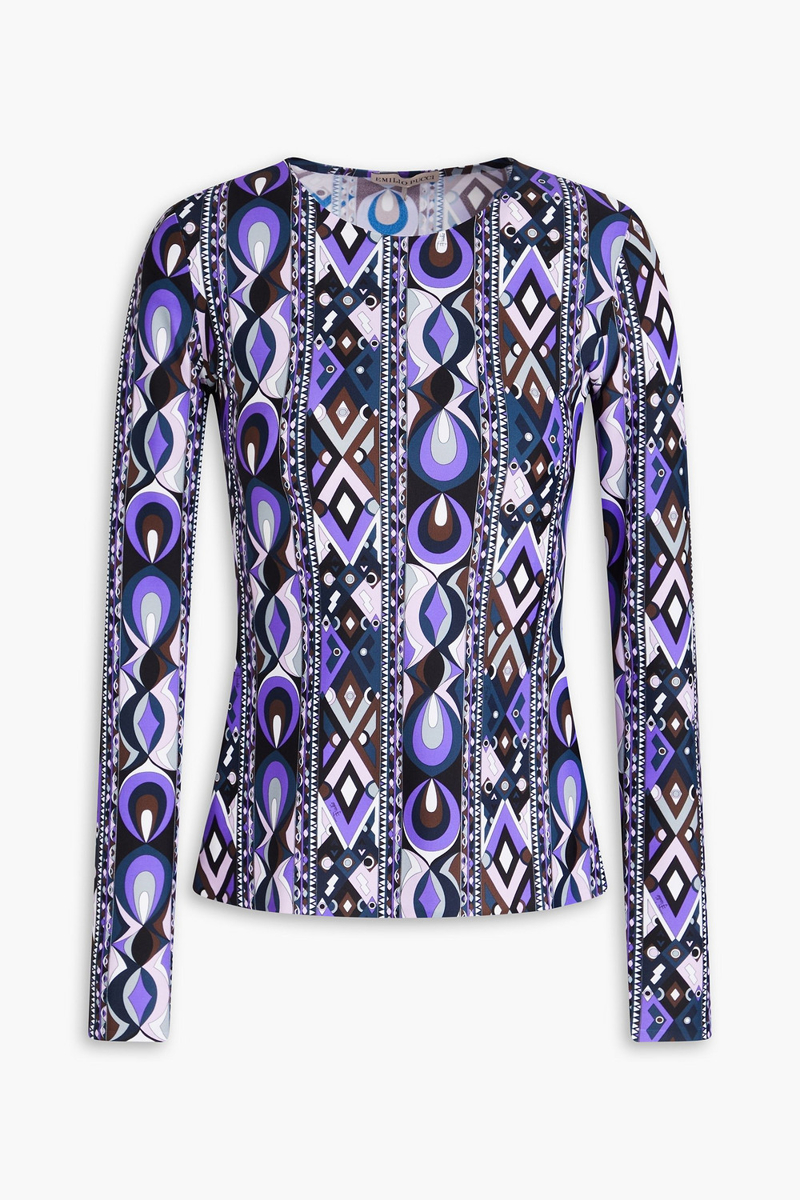 pucci - printed stretch-jersey top - purple - xs