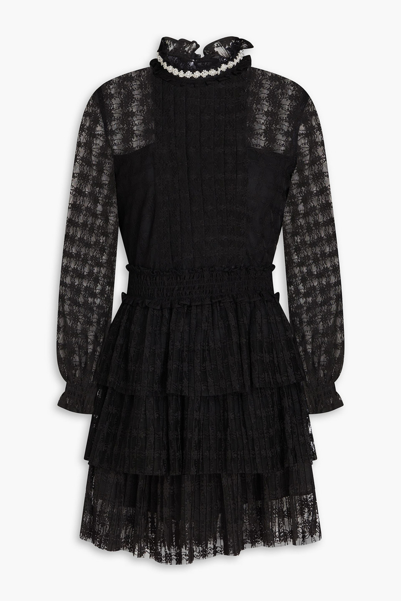 sandro - tiered bead-embellished lace mini dress - black - fr 34