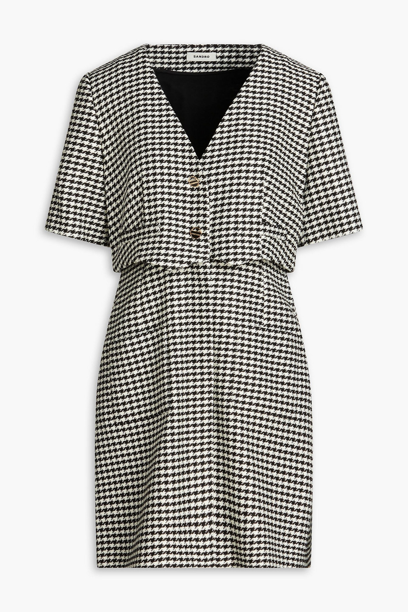 sandro - houndstooth tweed mini dress - black - fr 34