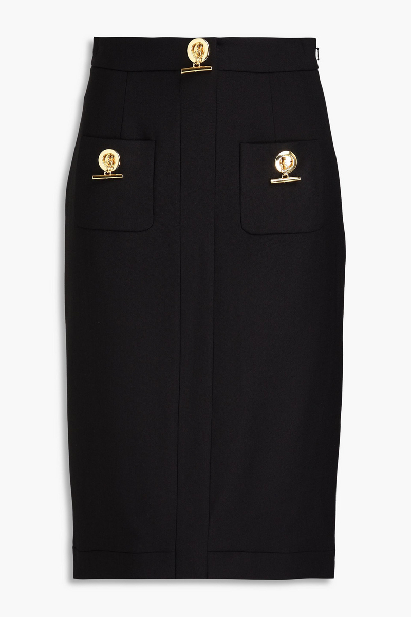 moschino - embellished grain de poudre pencil skirt - black - it 36