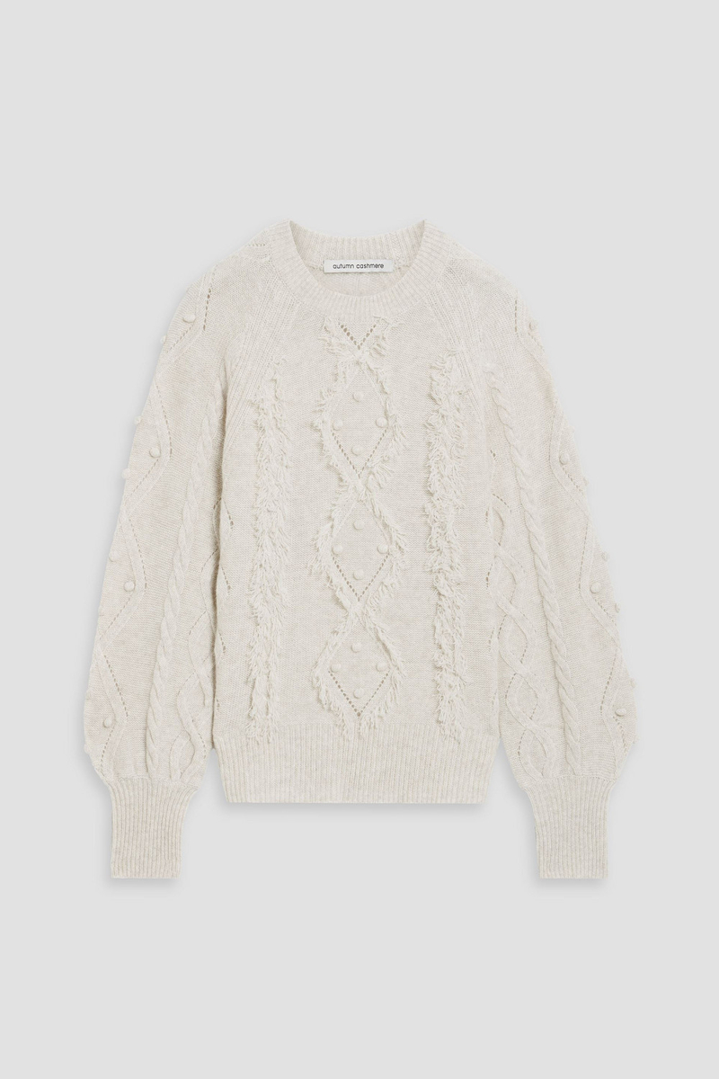 autumn cashmere - pompom-embellished cable-knit cashmere sweater - white - s